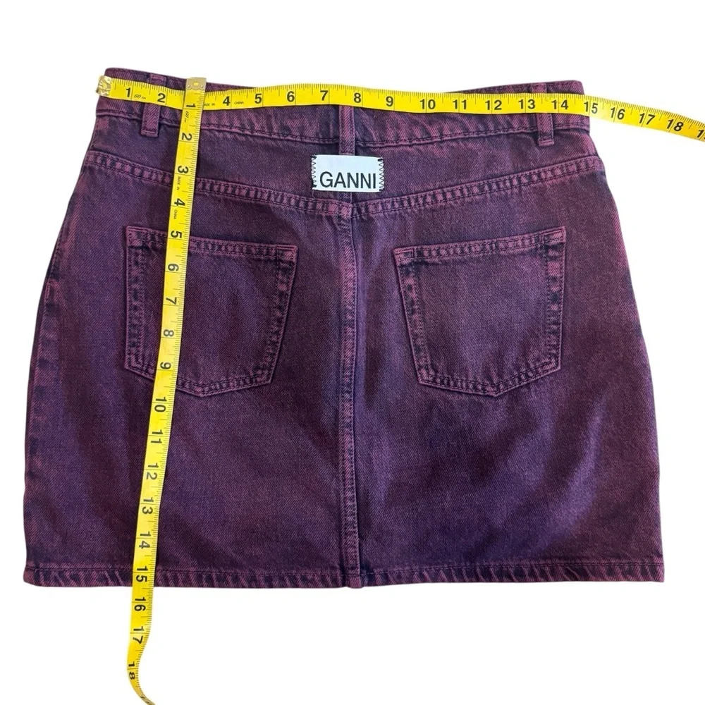 Ganni Colored Washed Denim Mini Skirt red/maroon  EUC